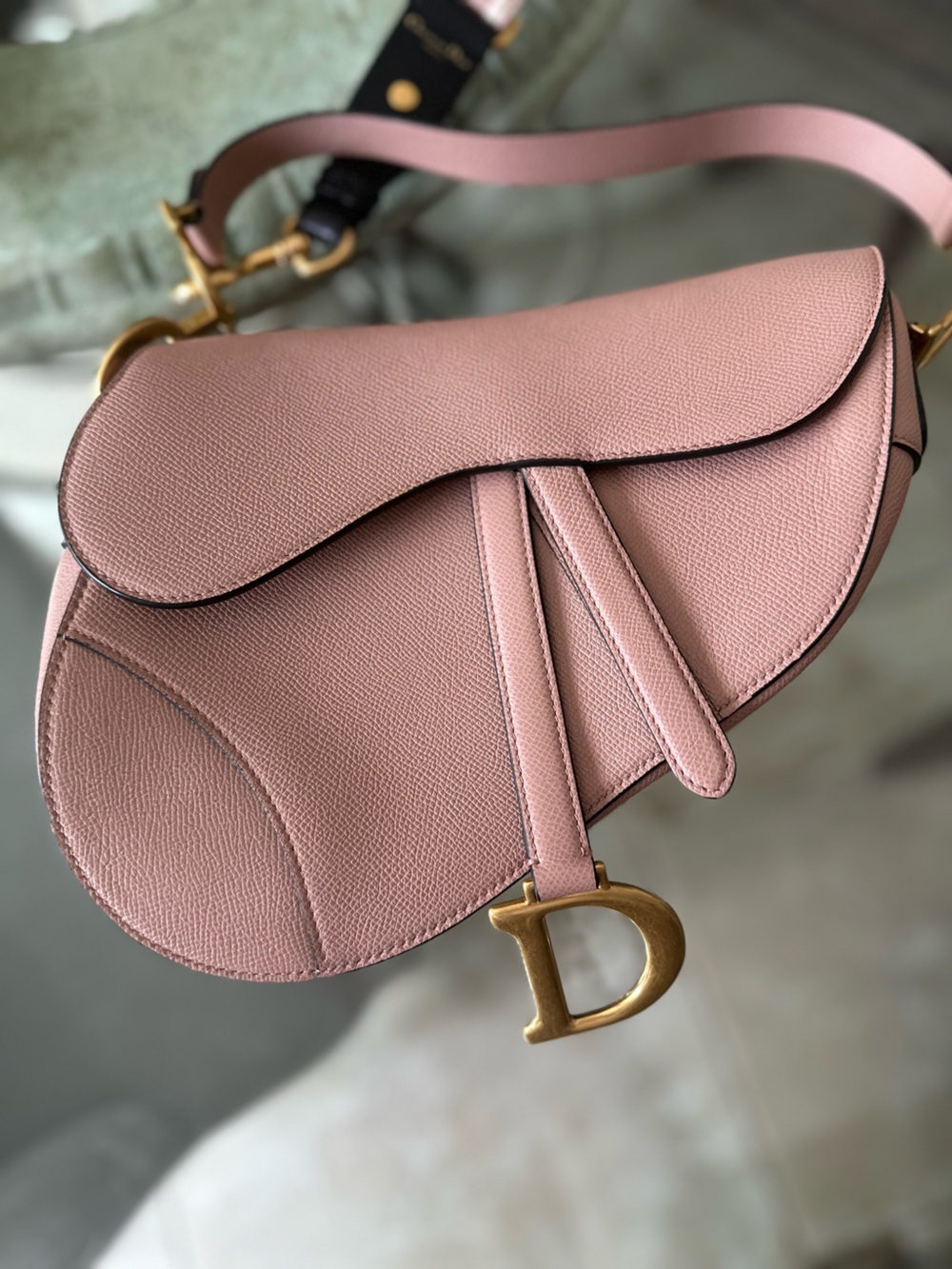 Authentic Christian Dior Taupe Saddle Shoulder Bag Gold Hardware Crossbody Strap - Picture 9 of 16